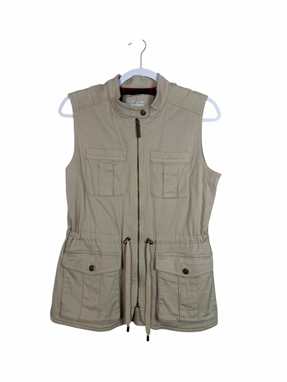 Gander Mountain Guide Series Women’s Small Khaki Utility Safari Vest Plaid Lined